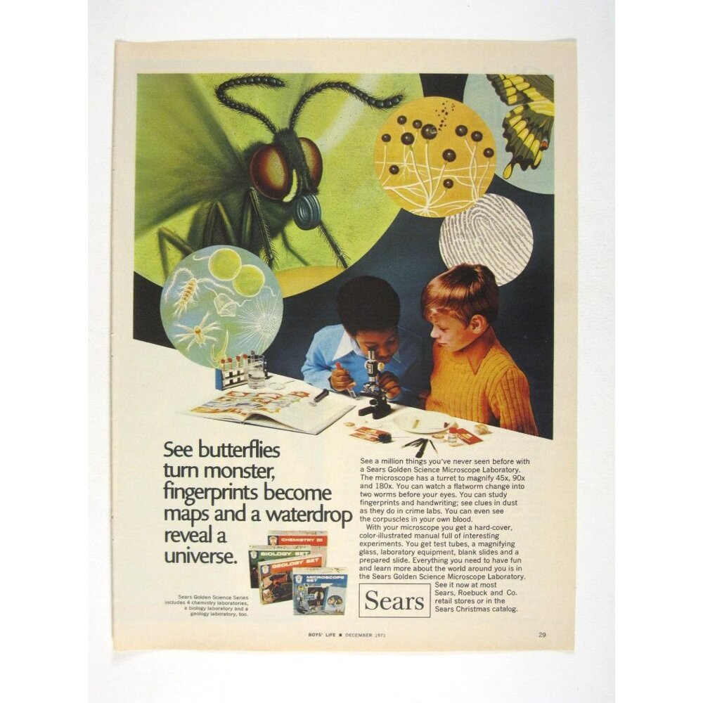 Print Ad Butterflies Turn Monster Fingerprints to Maps Sears Science Kits 1971